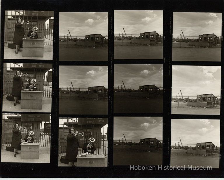 B+W negative contact sheet of images of Hoboken taken by John Conn. no date, [1976]. picture number 1