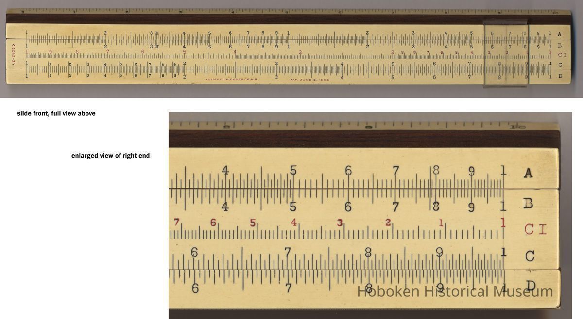 front: A, B, CI, C, D scales; model number at left end of slide