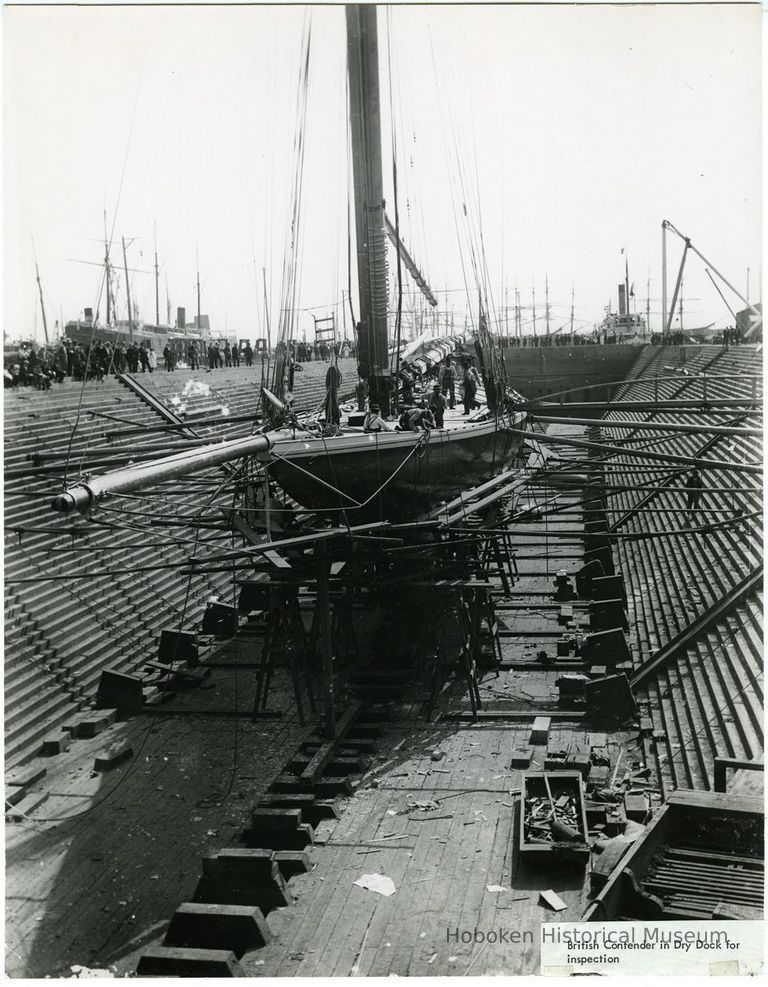 British yacht being inspected in graving dock