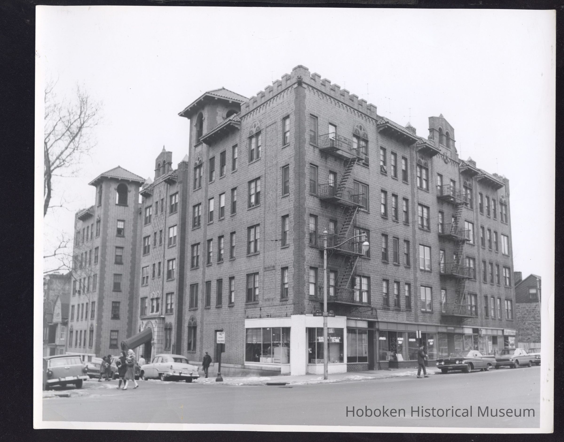 B&W photo of mixed-use apartment building at 129 Magnolia Avenue, Jersey City. picture number 1