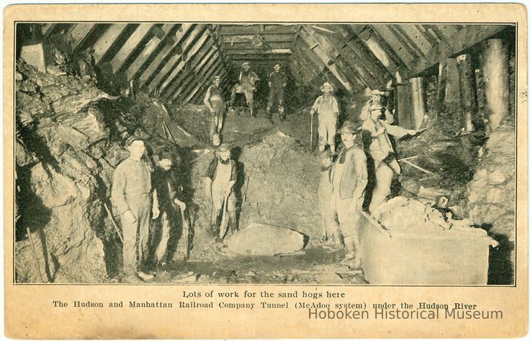 Digital image of Hudson & Manhattan R.R. postcard titled: Lots of work for the sand hogs here., 1908. picture number 1