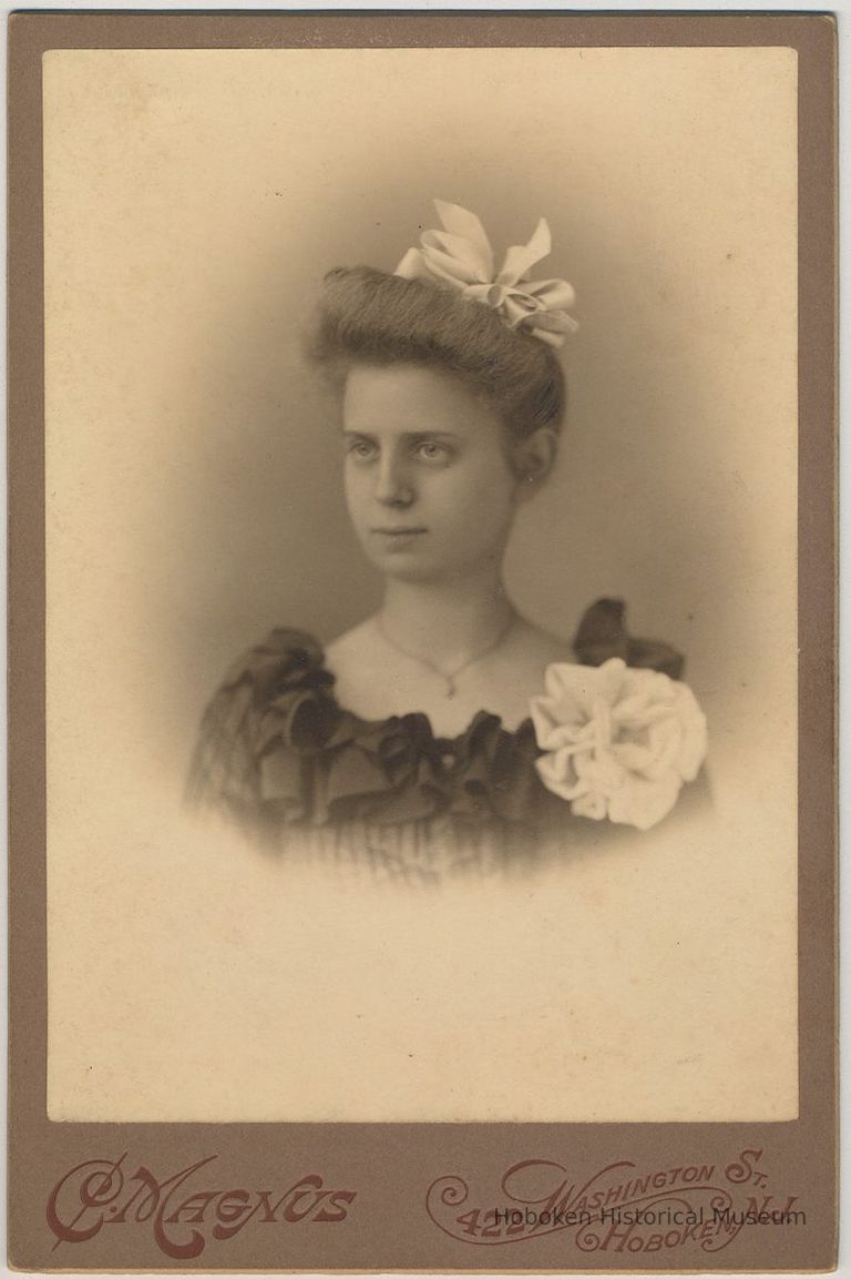 Cabinet photo of a young woman posed in photographer's studio, Hoboken, no date, probably 1895-1900. picture number 1