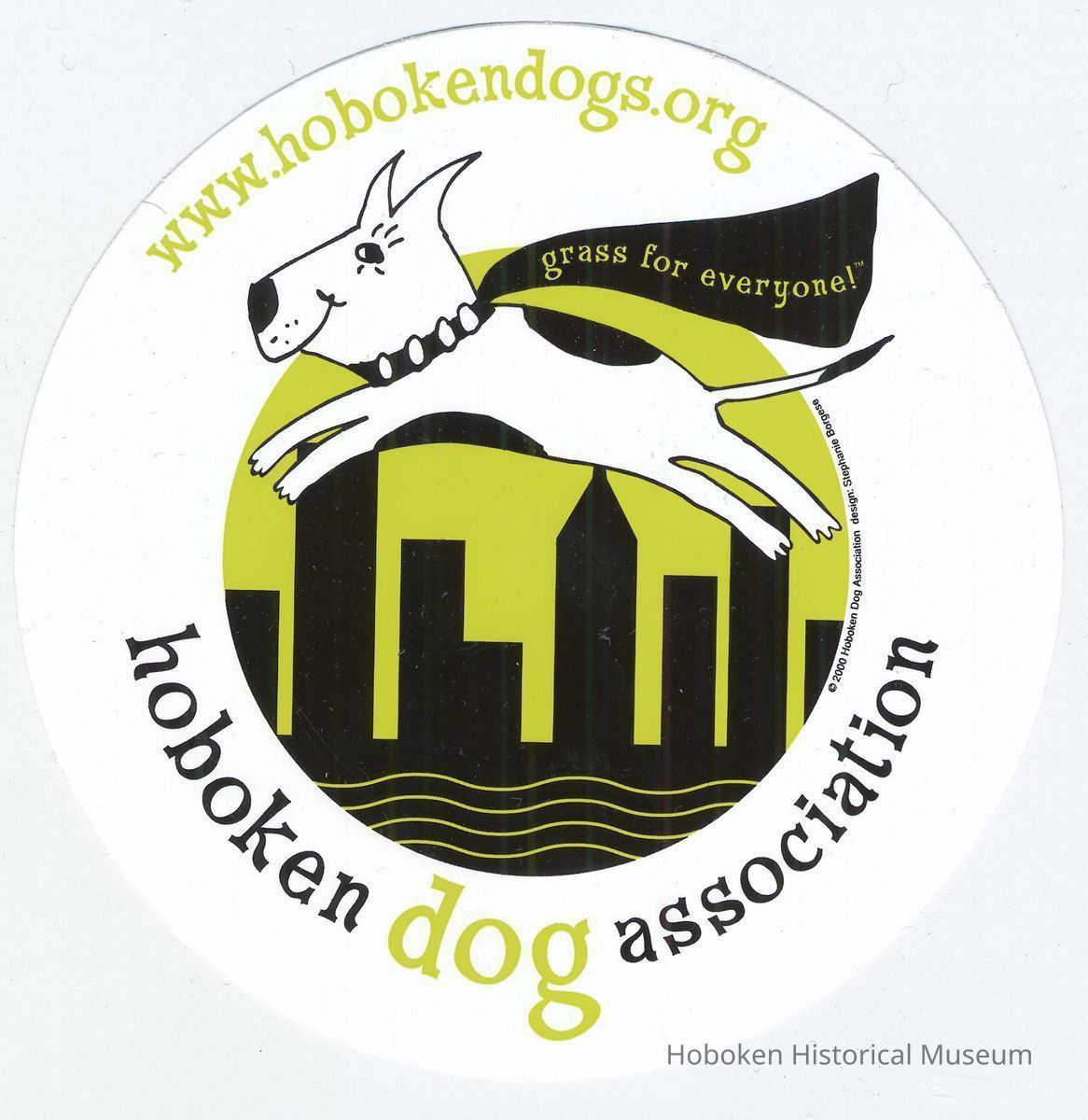 Printed self-adhesive round decal with logo of the Hoboken Dog Association, Hoboken, no date, ca. 2000-2004. picture number 1