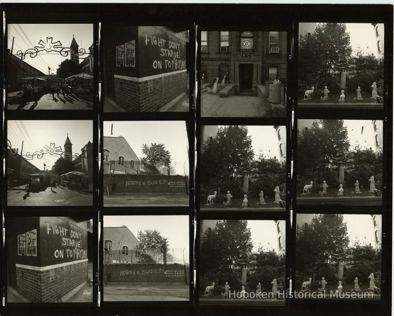 B+W negative contact sheet of images of Hoboken taken by John Conn. no date, [1976]. picture number 1