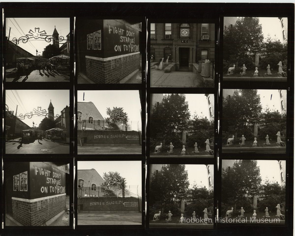 B+W negative contact sheet of images of Hoboken taken by John Conn. no date, [1976]. picture number 1