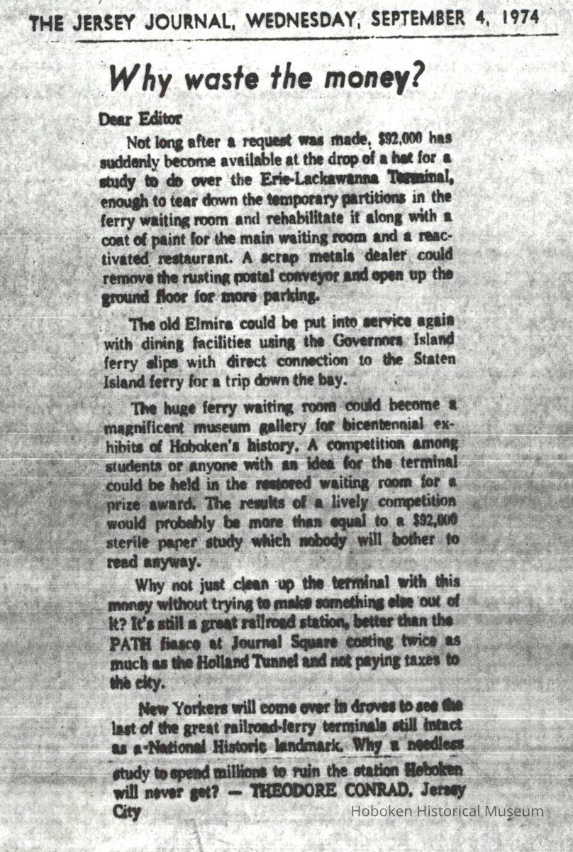 Photocopy of newspaper clipping, letter to the editor, 