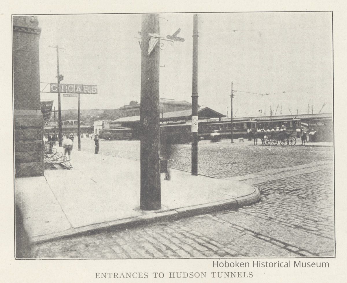 Printed B+W photograph of Entrances to Hudson Tunnels, Hoboken, ca. 1908. picture number 1
