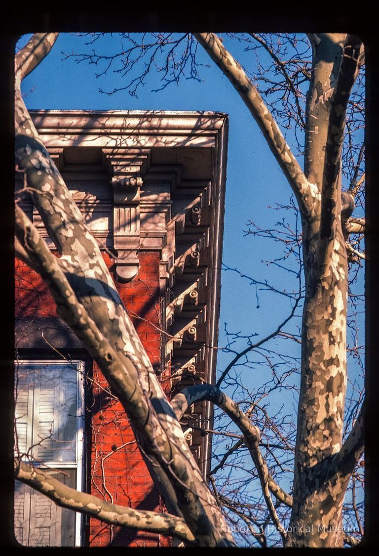 Color slide of detail view of cornice, brackets and frieze at 1101 Garden on the NE corner with 11th picture number 1