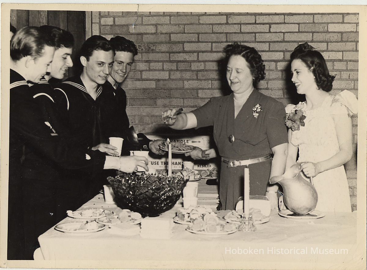 B+W photo of women serving punch to Coast Guard members at Hoboken Y.M.C.A. dance, Hoboken, n.d., ca. 1942-1945. picture number 1