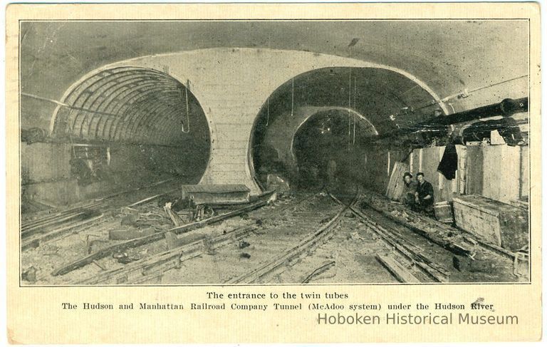 Digital image of Hudson & Manhattan R.R. postcard titled: The entrance to the twin tubes. 1908. picture number 1