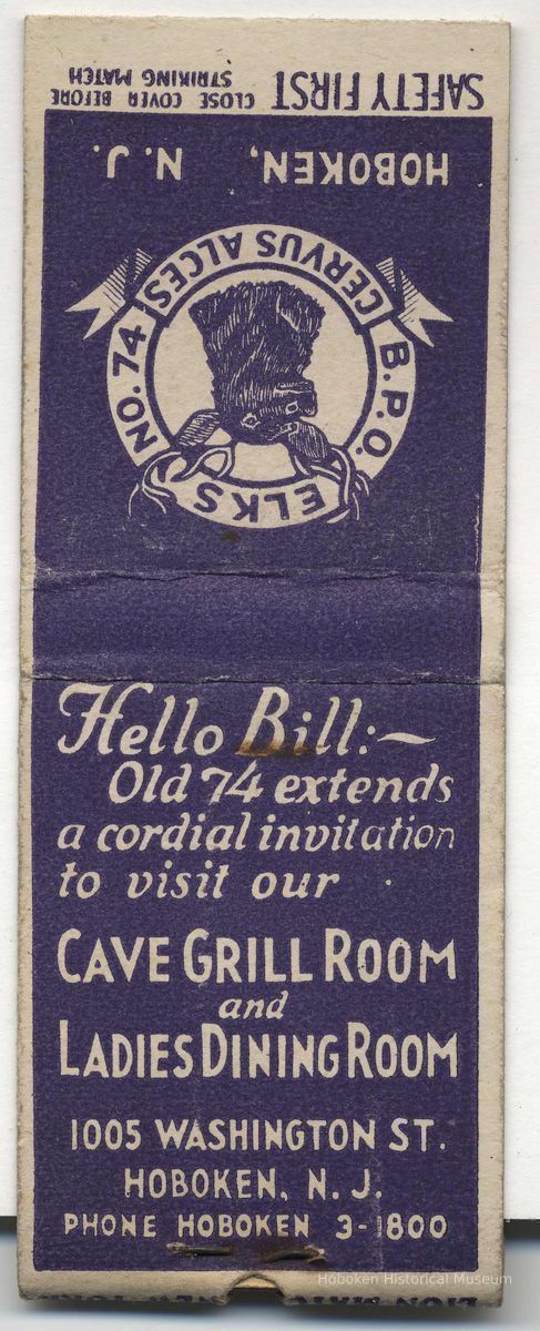 matchbook Elks Lodge No. 74