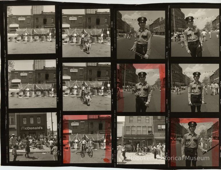 B+W negative contact sheet of images of Hoboken taken by John Conn. no date, [1976]. picture number 1