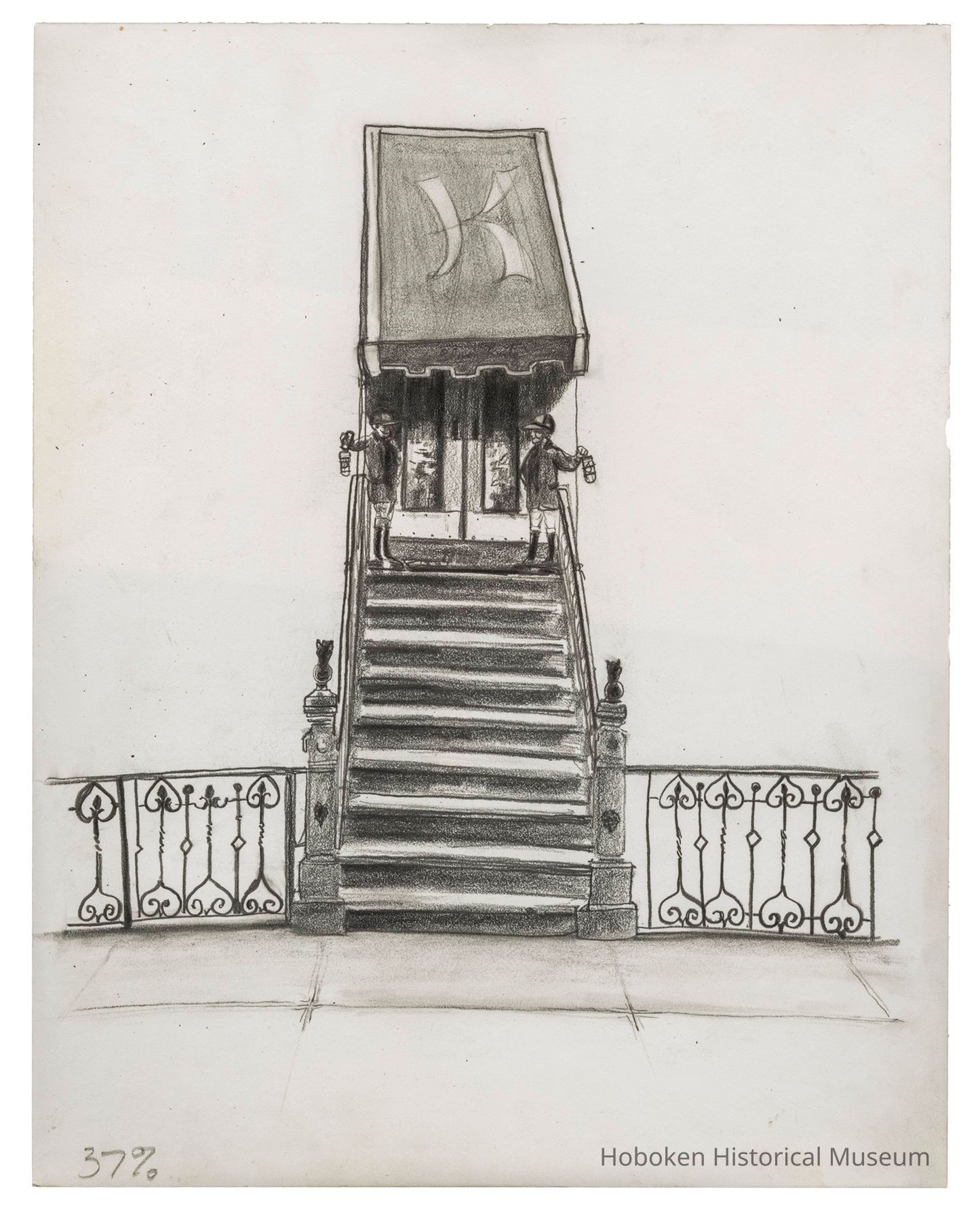 Greyscale Illustration of 1120 Garden St., by Kevin McCloskey, circa 1986 picture number 1