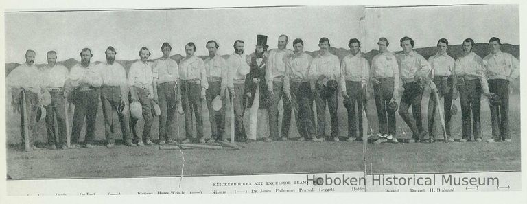 B+W photocopy of printed photo of the Knickerbocker & Excelsior baseball teams, no place, 1858. picture number 1