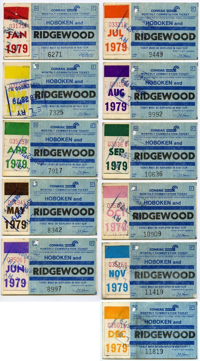 1979 eleven Conrail monthly commutation tickets; lacking March