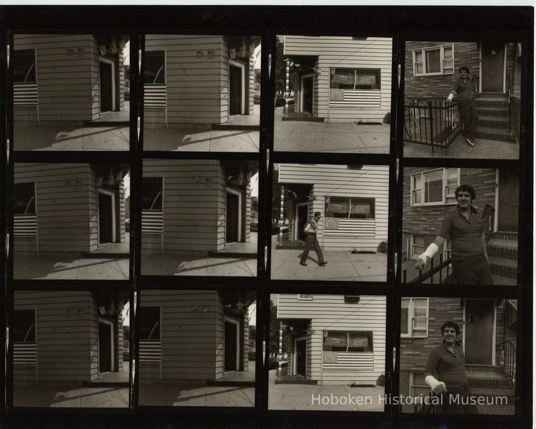 B+W negative contact sheet of images of Hoboken taken by John Conn. no date, [1976]. picture number 1