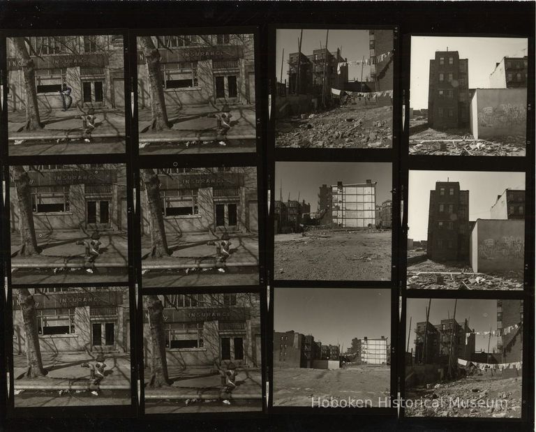 B+W negative contact sheet of images of Hoboken taken by John Conn. no date, [1976]. picture number 1