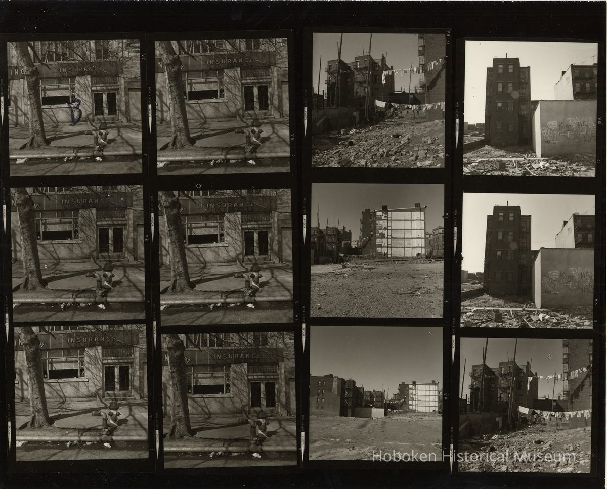 B+W negative contact sheet of images of Hoboken taken by John Conn. no date, [1976]. picture number 1