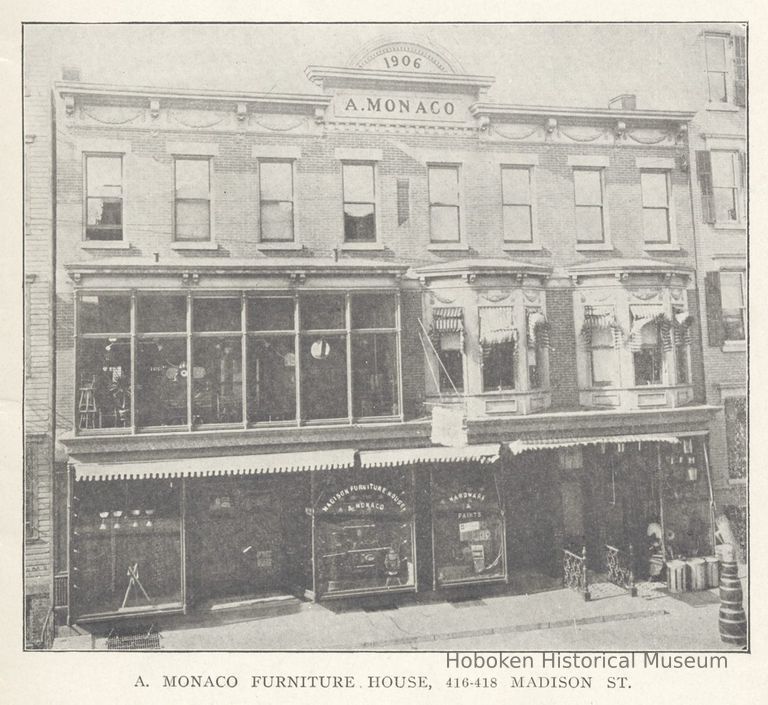 Printed B+W photograph of Madison Furniture House, 416-418 Madison Street, Hoboken, no date, ca. 1906-1908. picture number 1