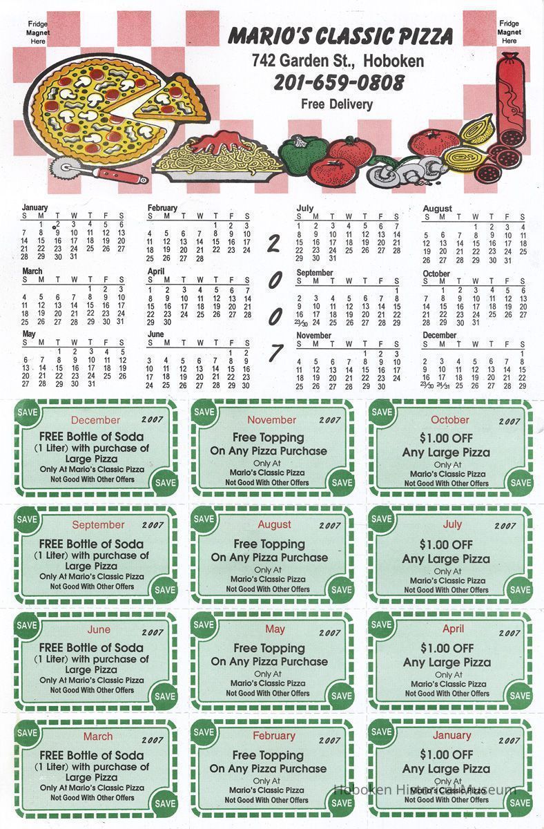 Calendar, Mario's Classic Pizza, 742 Garden St., Hoboken, 2006-2007 picture number 1