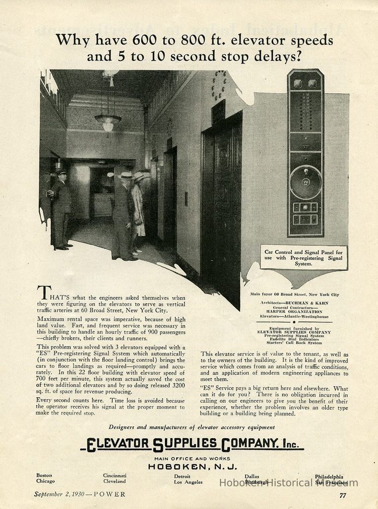 Elevator Supplies Company ad in Power, Sept. 2, 1930.