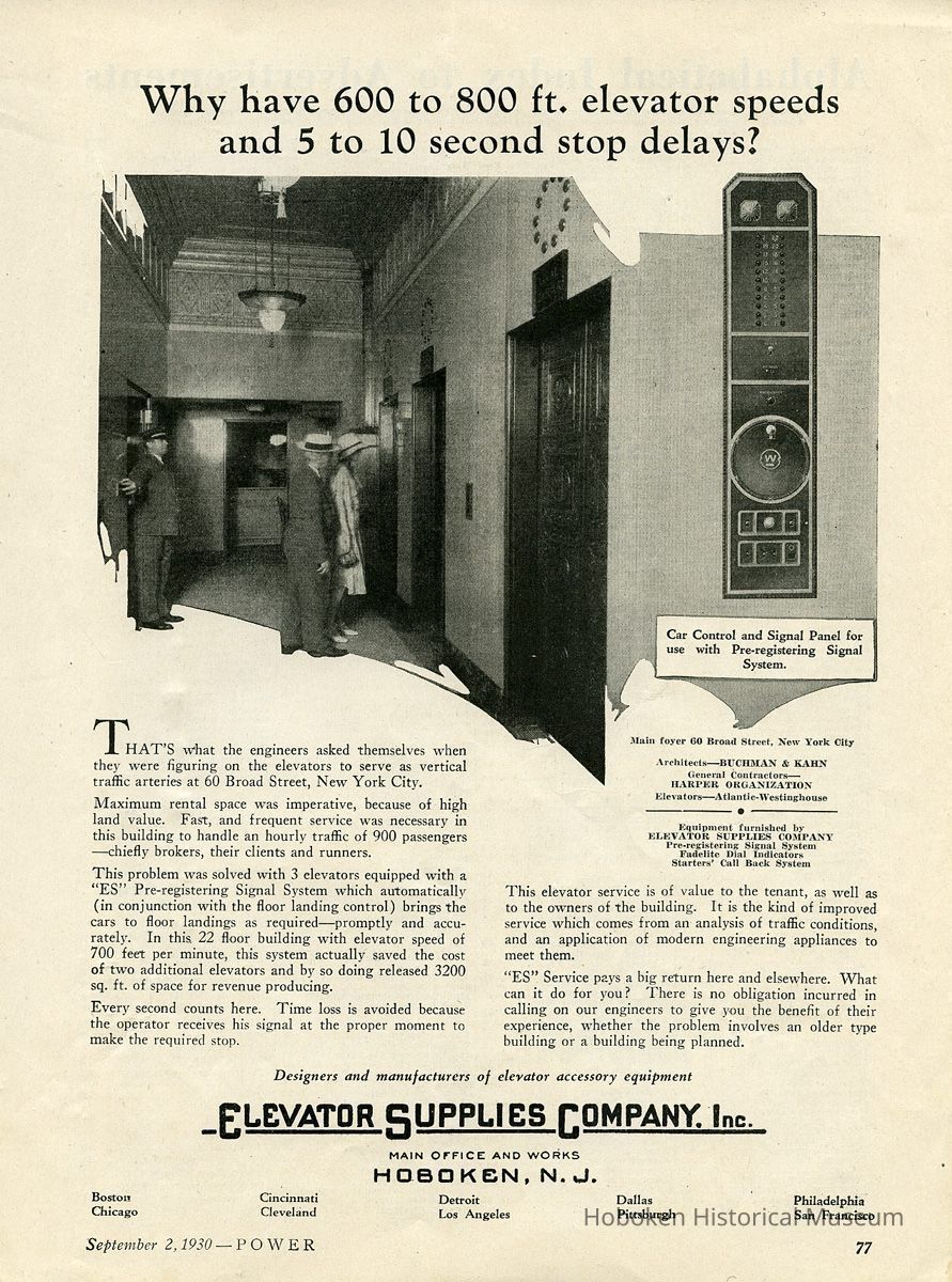 Elevator Supplies Company ad in Power, Sept. 2, 1930.