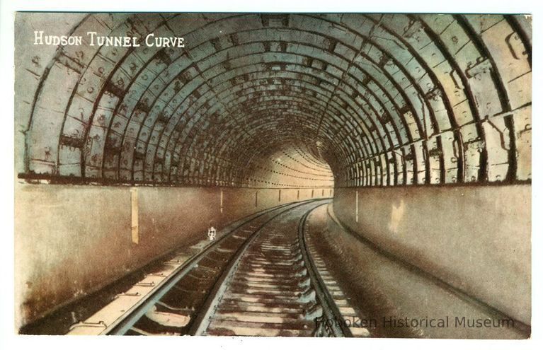 Digital image of Hudson & Manhattan R.R. postcard titled: Hudson Tunnel Curve. No date, ca.1909. picture number 1