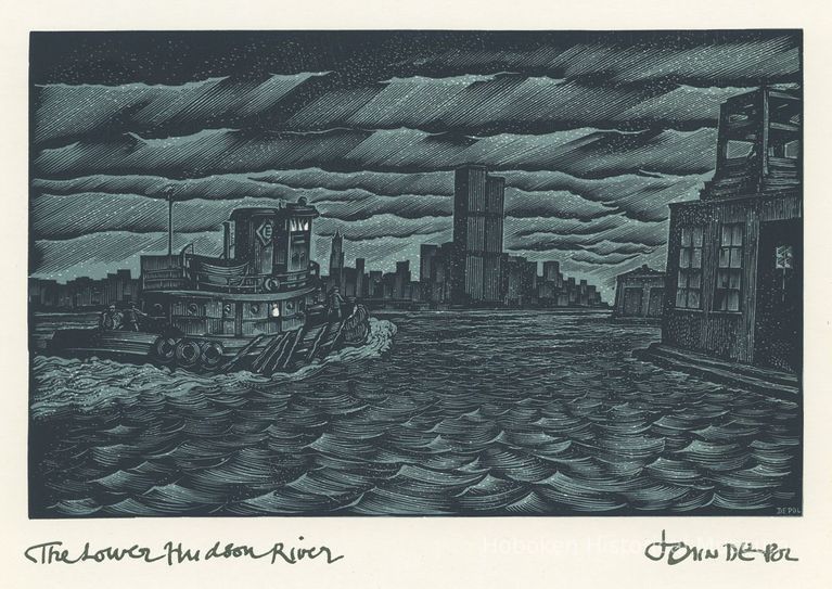 Print: The Lower Hudson River (from the Erie-Lackawanna Pier in Hoboken)