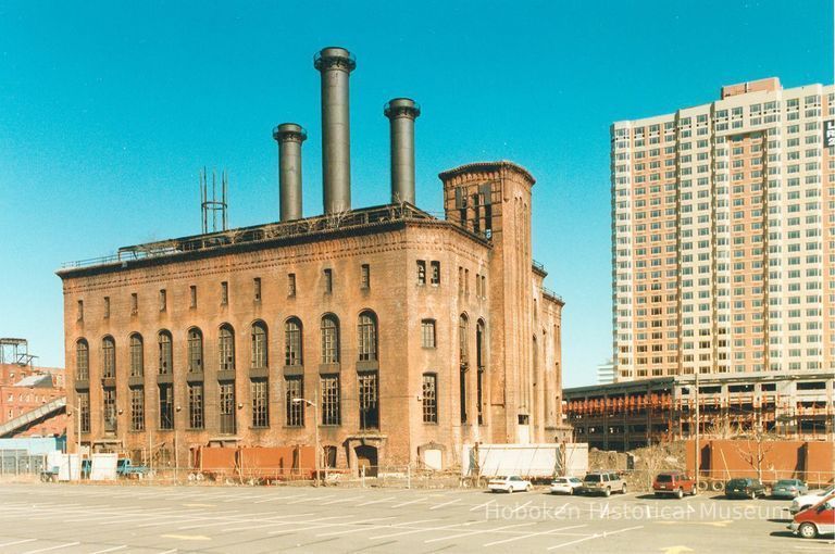 Digital image of color photo of the exterior of the former Hudson & Manhattan Rail Road powerhouse, Jersey City, March, 2000. picture number 1