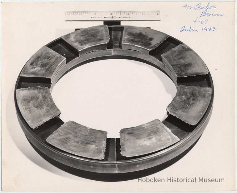 B+W photo of turbo blower part, Bethlehem Steel Shipyard, Hoboken, Apr. 1969 picture number 1