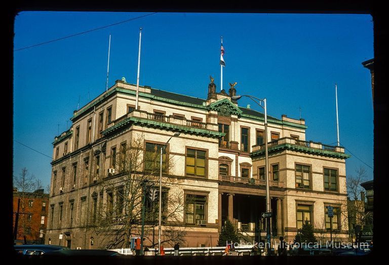 Color slide of eye-level view of Hoboken City Hall at 94 Washington between Newark & 1st looking NW picture number 1