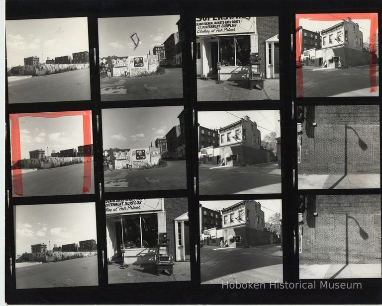 B+W negative contact sheet of images of Hoboken taken by John Conn. no date, [1976]. picture number 1