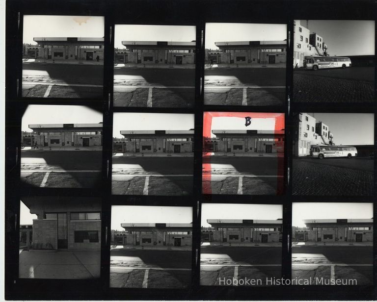 B+W negative contact sheet of images of Hoboken taken by John Conn. no date, [1976]. picture number 1