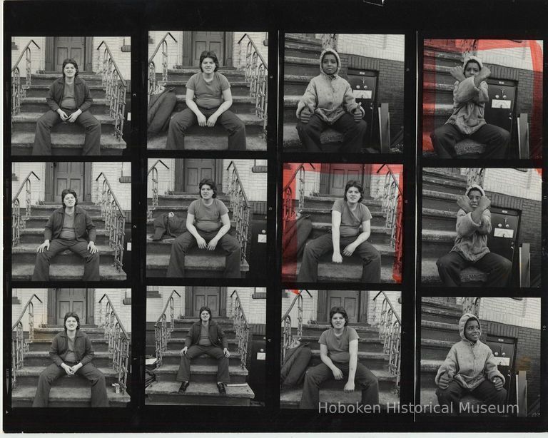 B+W negative contact sheet of images of Hoboken taken by John Conn. no date, [1976]. picture number 1