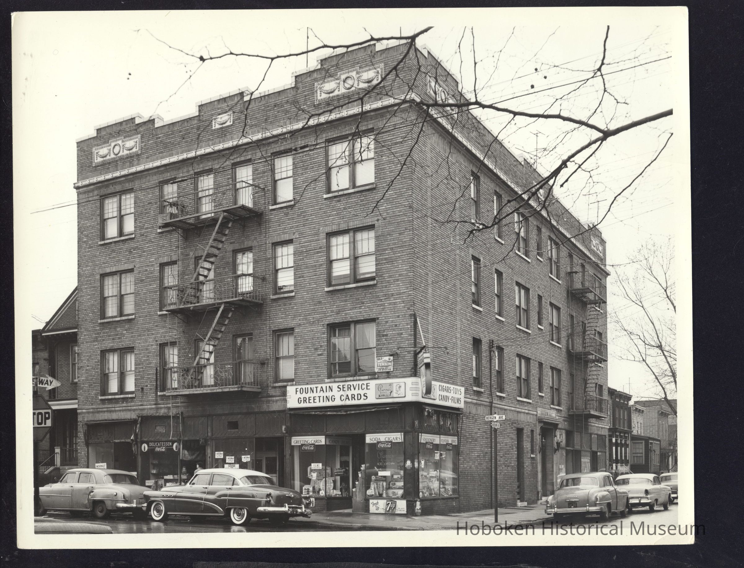 B&W photo of mixed-use apartment building at 40 Bergen Avenue, Jersey City. picture number 1
