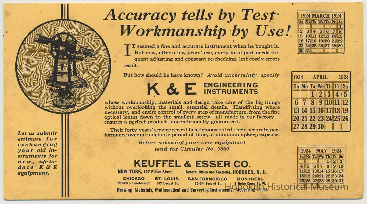 Blotter, ink: Keuffel & Esser Co, N.Y. & Hoboken, April 1924. picture number 1