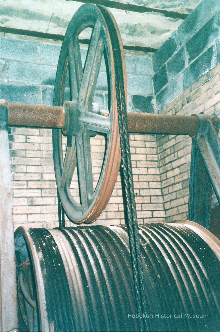 Digital image of color photo of the interior of the former Hudson & Manhattan Rail Road powerhouse, Jersey City, June, 2000. picture number 1