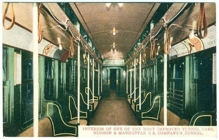 Digital image of Hudson & Manhattan R.R. postcard titled: Interior of one of the most improved tunnel cars. No date, ca. 1910. picture number 1