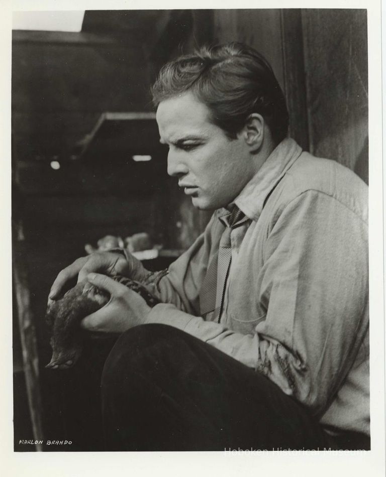 Black-and-white publicity photo of Marlon Brando as Terry Malloy in film 