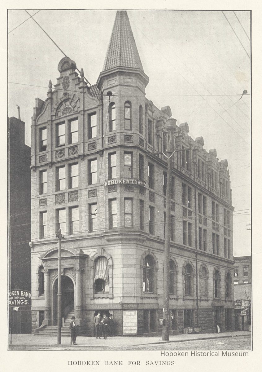 Printed B+W photograph of the Hoboken Bank for Savings, 84 Washington St., Hoboken, ca. 1903-1908. picture number 1