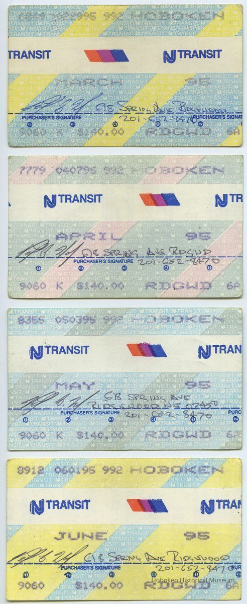 tickets, 4, NJ Transit monthly commutation 1995
