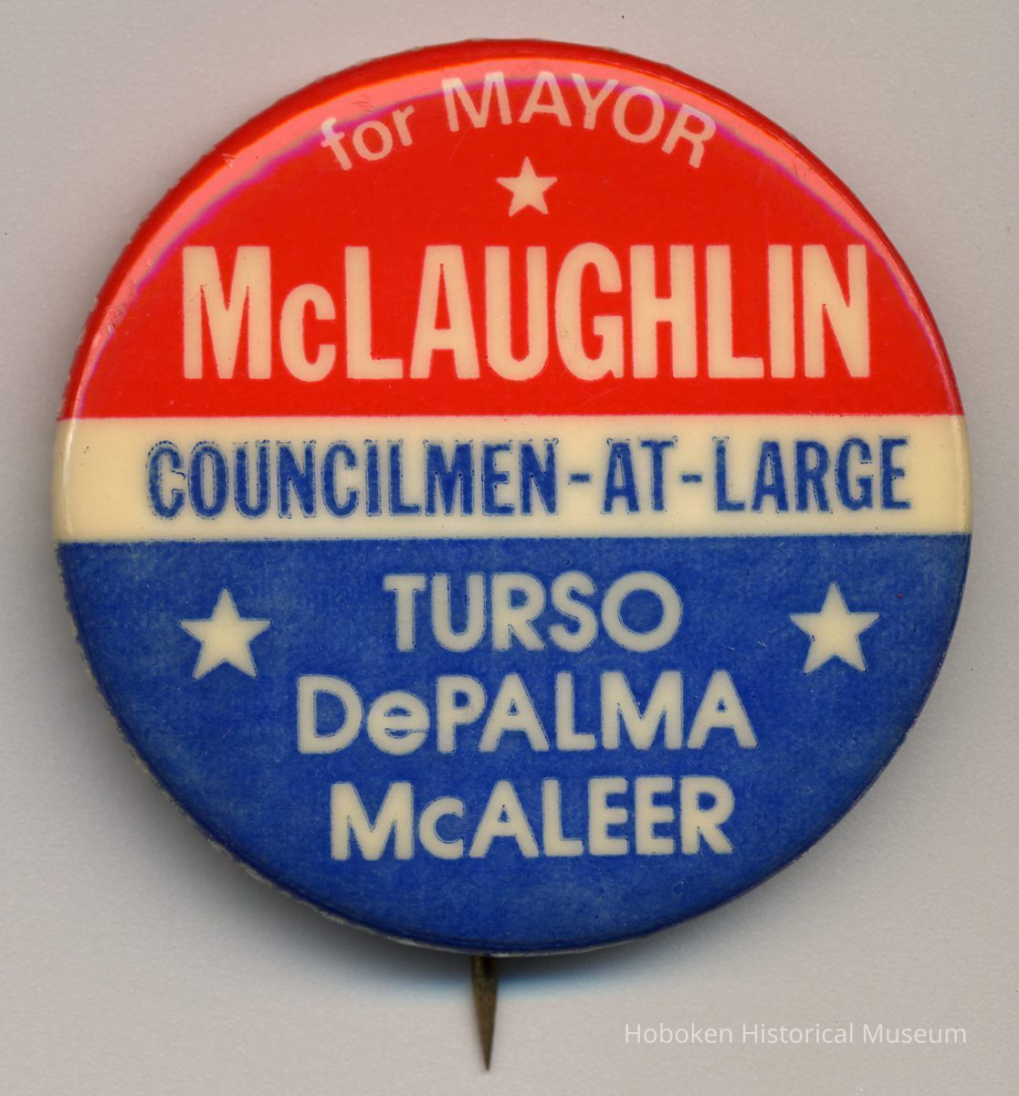Political button: Re-elect Edward A. McLaughlin. Vote Column 