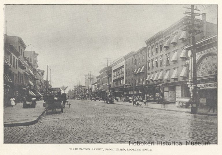 Printed B+W photograph of Washington Street, from Third St., looking south, Hoboken, ca.1908. picture number 1