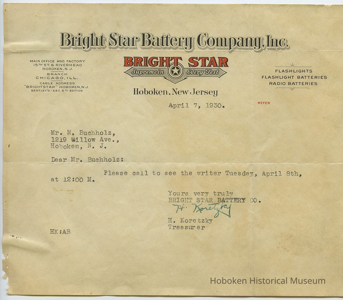 1: Bright Star Battery Co., April 7, 1930