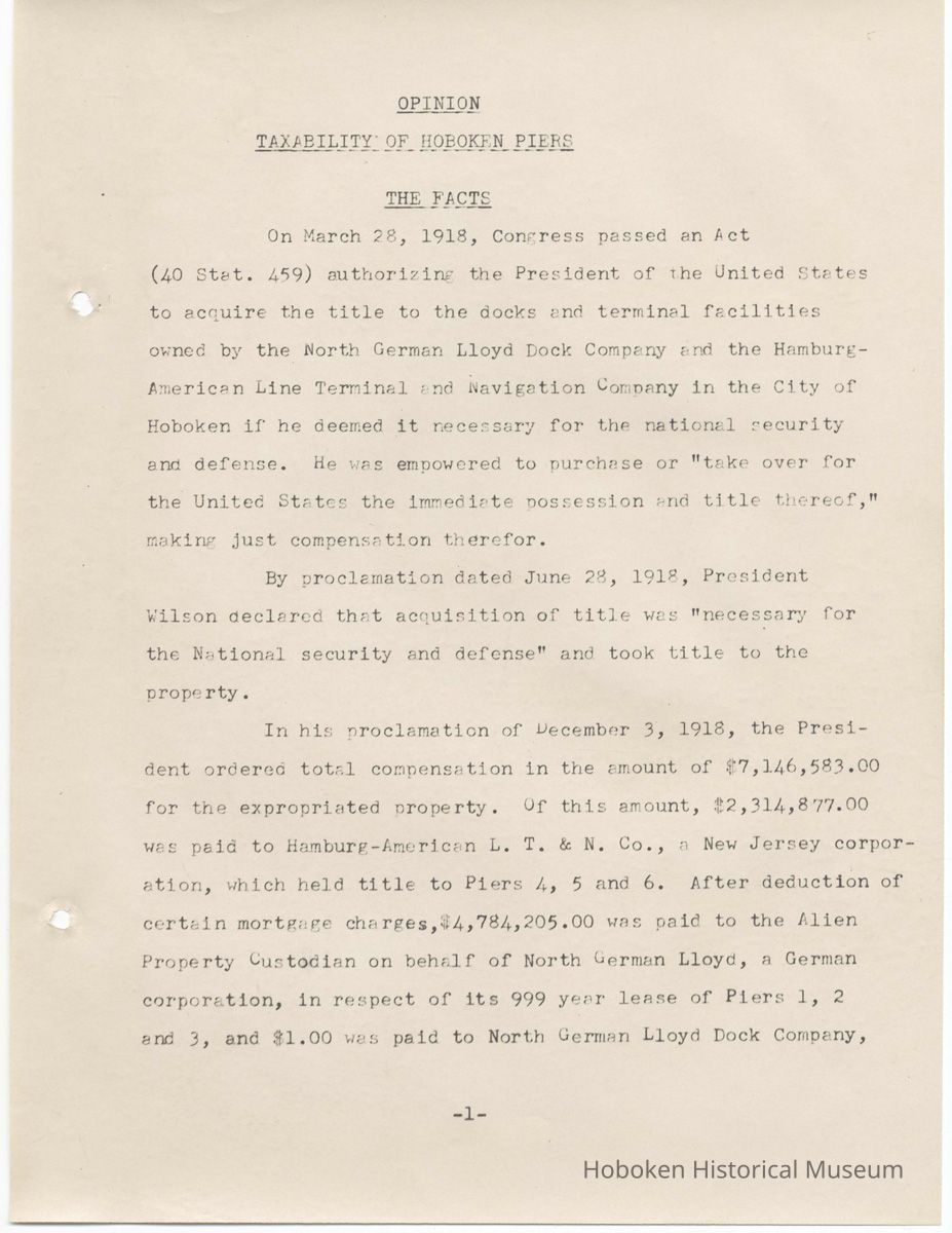 pg 1 Opinion. Taxability of Hoboken Piers