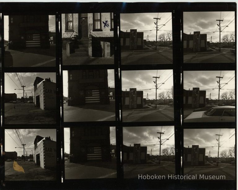 B+W negative contact sheet of images of Hoboken taken by John Conn. no date, [1976]. picture number 1