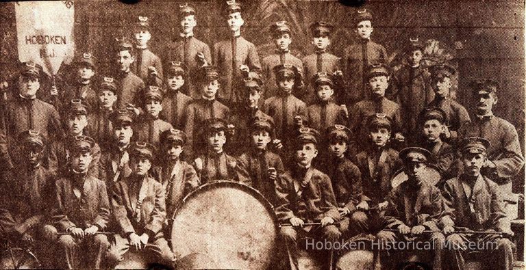 Color print from Hoboken Public Library black-and-white negative of the Hoboken Playground Band, Hoboken, 1917. picture number 1