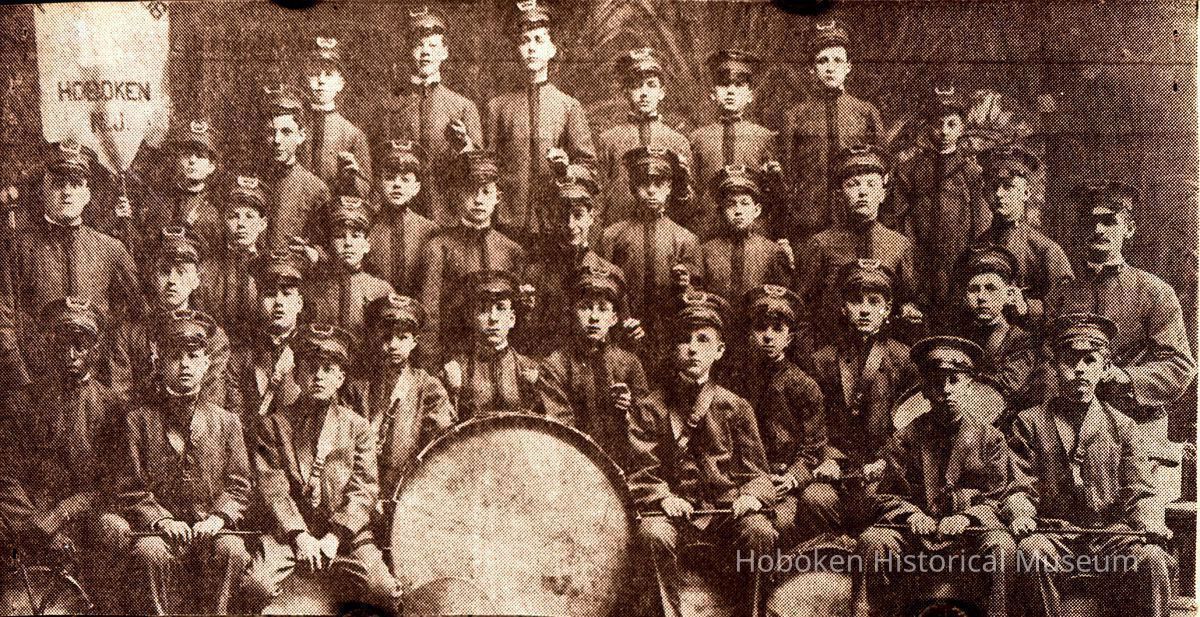 Color print from Hoboken Public Library black-and-white negative of the Hoboken Playground Band, Hoboken, 1917. picture number 1