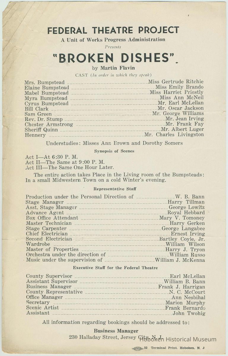 Program for Federal Theatre Project production of 