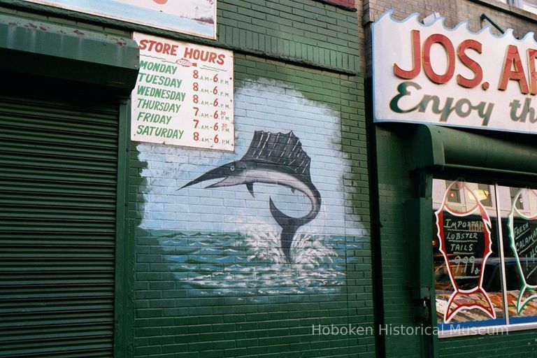 Color photo of store hours sign for Joseph Apicella & Sons, Seafood Market, 307 First St., Hoboken, Jan. 3 & 4, 2002. picture number 1